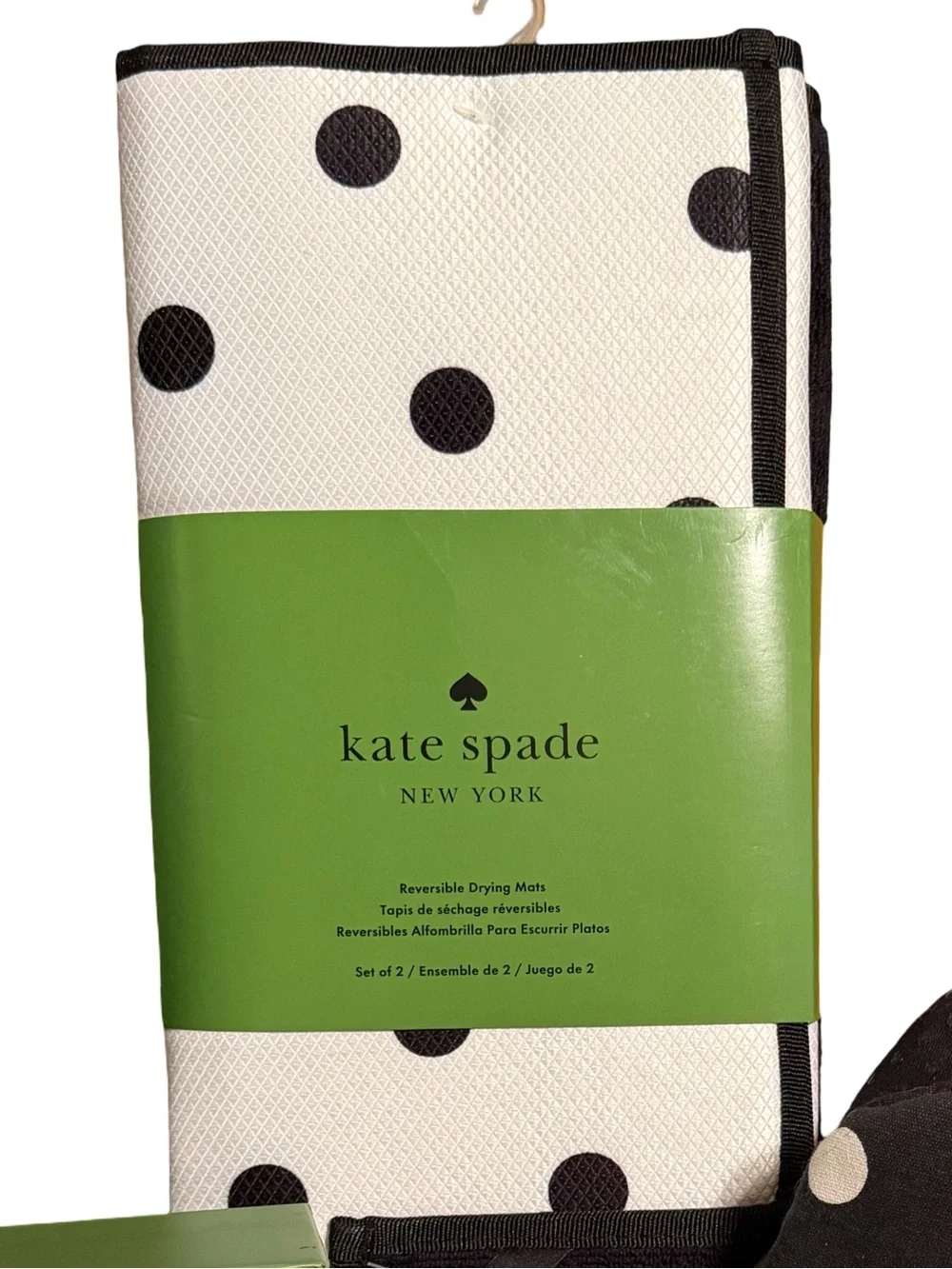 kate spade NWT Black & White Polka Dot Oven Mitts, Drying Mats, Cocktail Napkins